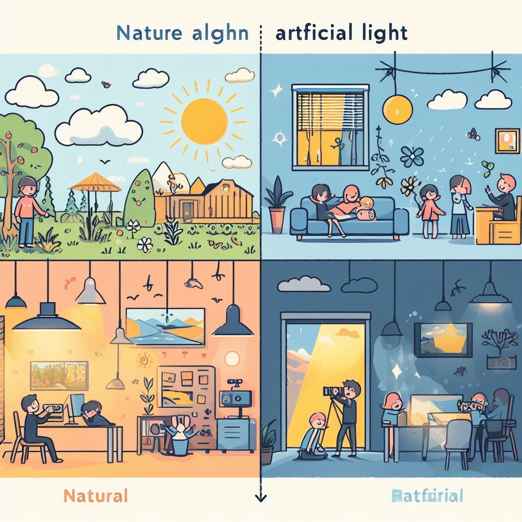 自然光と人工光を比較した画像